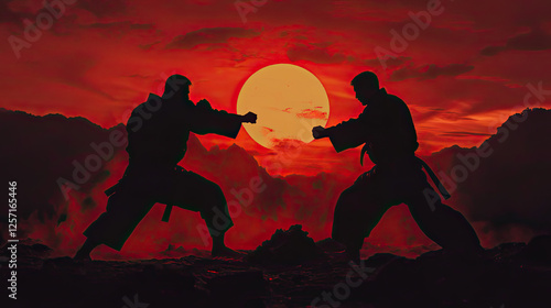 Silhouette Illustration of Jiu-Jitsu Players Fighting