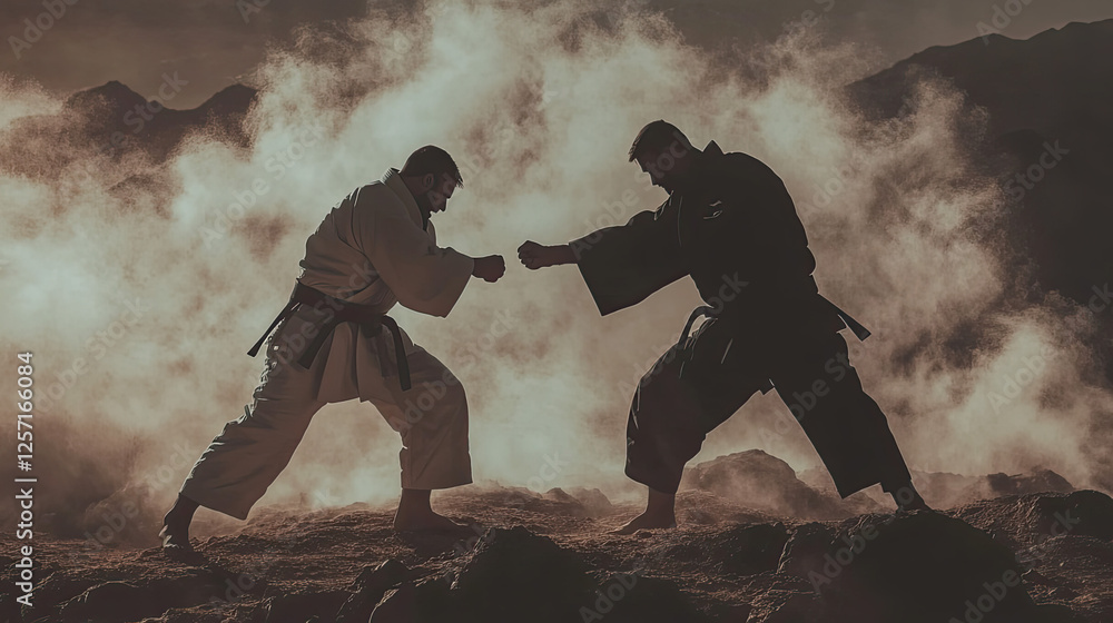 Obraz premium Silhouette Illustration of Jiu-Jitsu Players Fighting