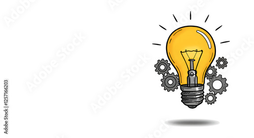 Illuminated Lightbulb and Gear Illustration Symbolizing Ideas and Innovation