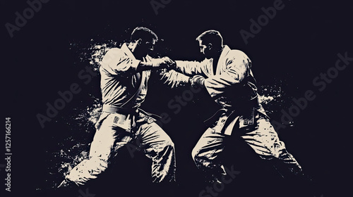 Silhouette Illustration of Jiu-Jitsu Players Fighting