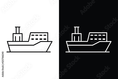Black Filled Cargo Ship Icon. Sleek Vector Design