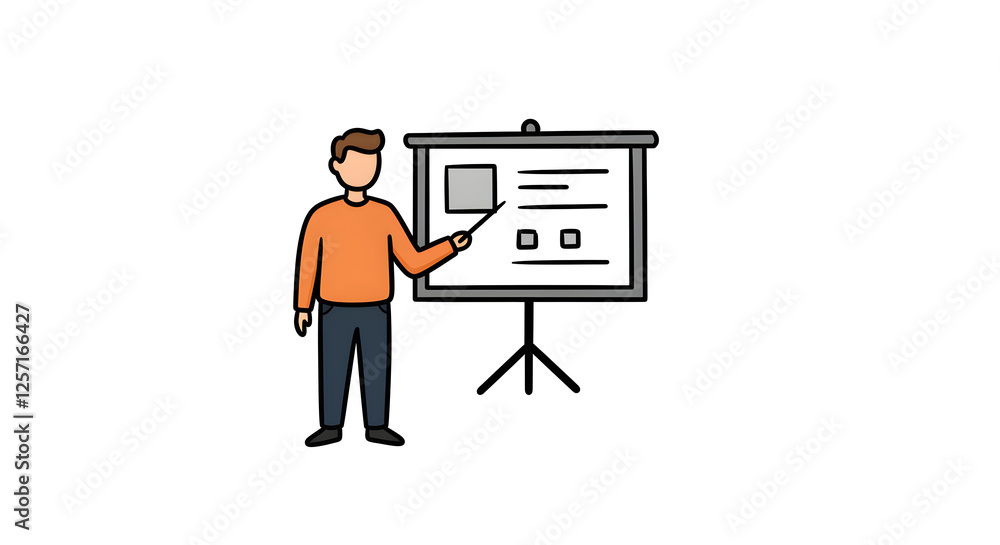 Man Giving Presentation Using Pointer and Slide Board with Simple Graphics Man Giving Presentation Using Pointer and Slide Board with Simple Graphics