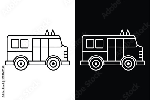 Simple Fire Engine Icon silhouette. Elegant Black & White Stroke