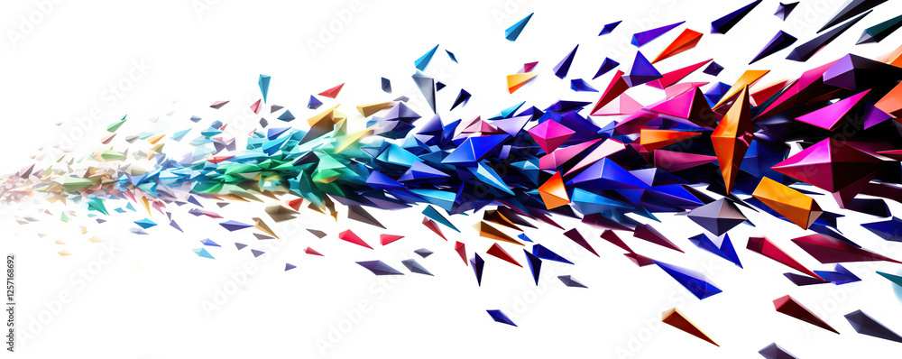 Fototapeta premium Colorful abstract explosion of triangles represented in a vibrant digital artwork with dynamic movement