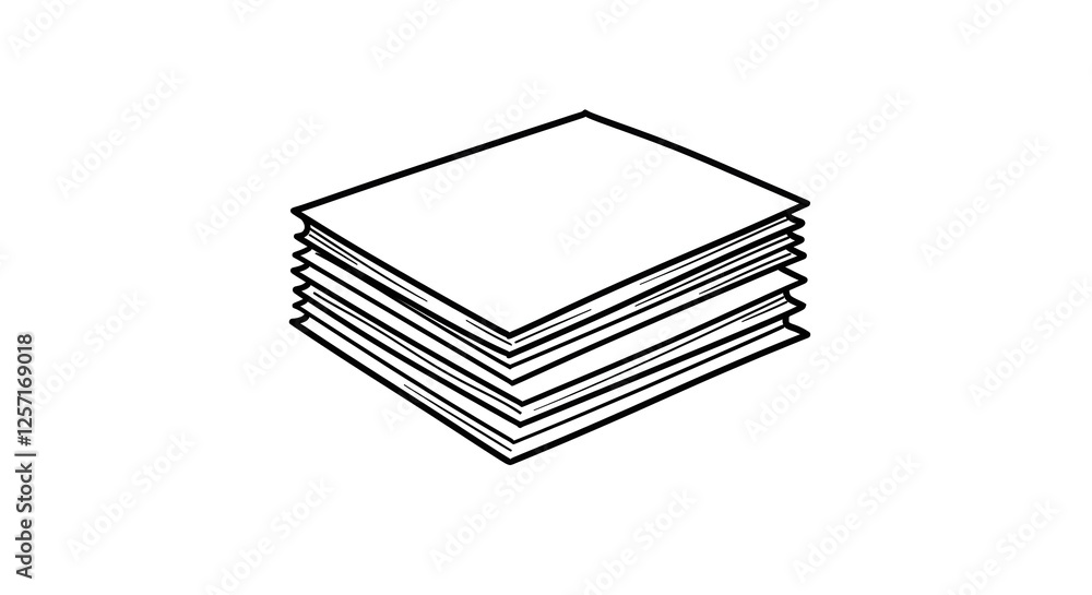 Stack of Blank Paper Sheets Outline Drawing for Office Use
