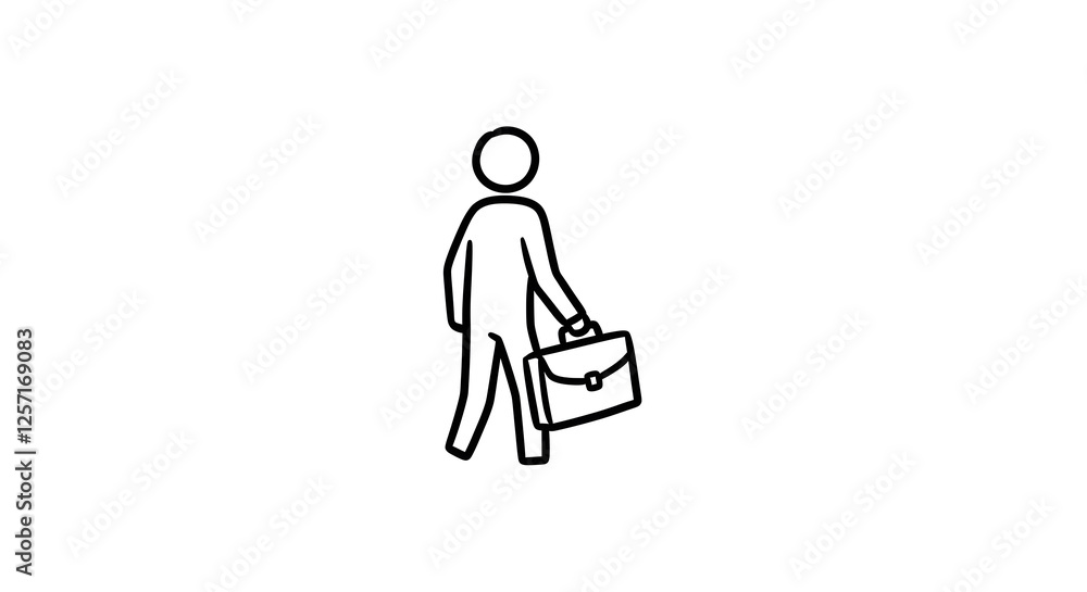 Fototapeta premium Stick Figure Walking with Briefcase Icon for Business Concept