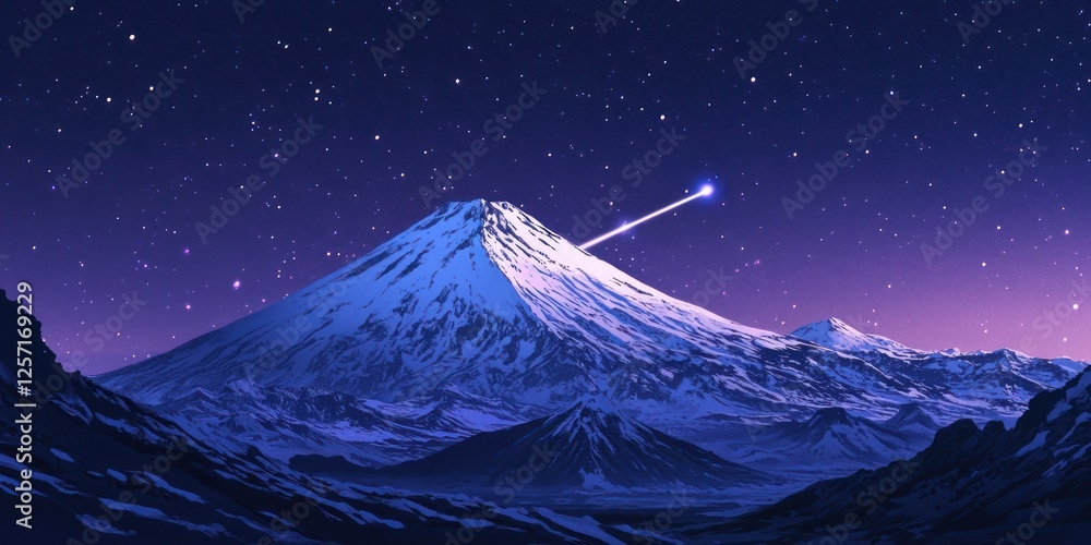 Majestic Snowcapped Mountain Under Starry Night Sky Majestic Snowcapped Mountain Under Starry Night Sky