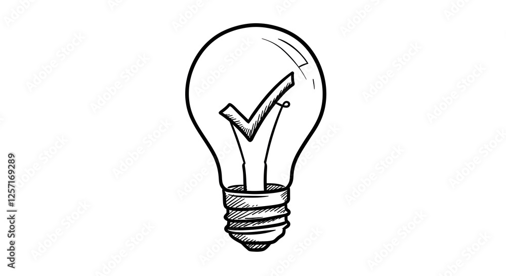 Light Bulb with Check Mark Inside Symbolizing Idea Confirmation Sketch Light Bulb with Check Mark Inside Symbolizing Idea Confirmation Sketch