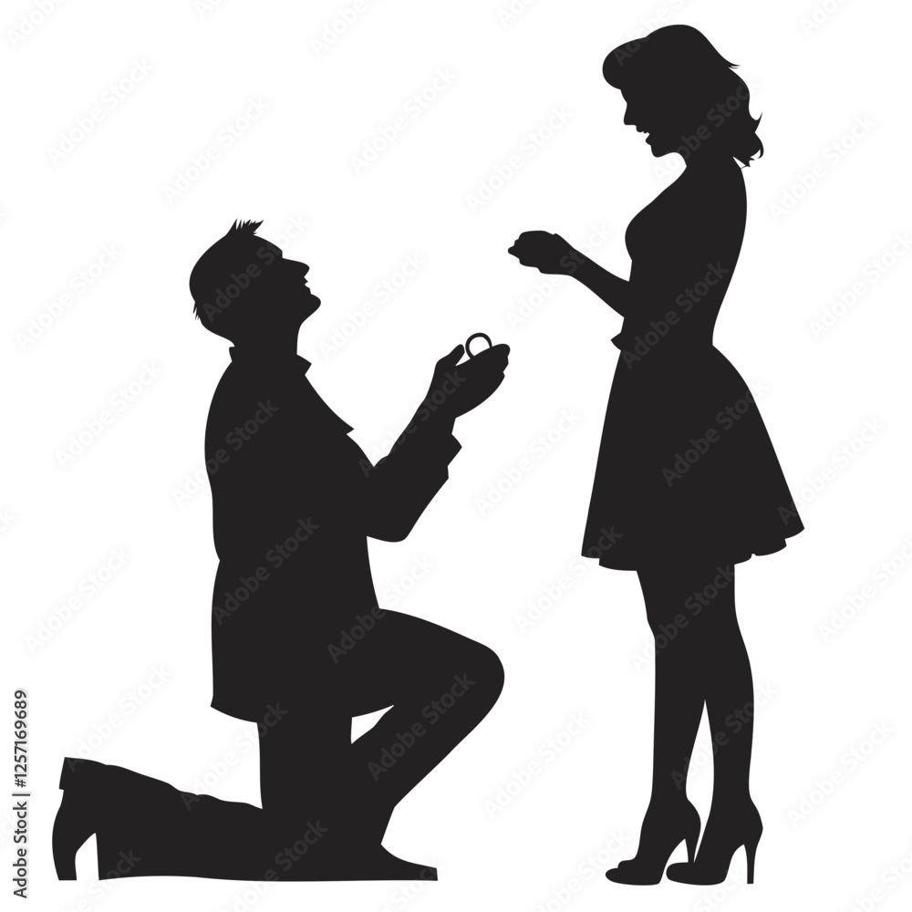 Romantic Couple Proposal Silhouette Vector for Valentine's Day on Transparent Background Romantic Couple Proposal Silhouette Vector for Valentine's Day on Transparent Background