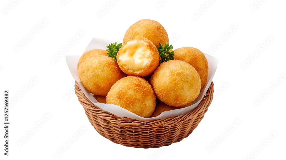 Golden Cheese Balls in Basket Delicious Snack Food Golden Cheese Balls in Basket Delicious Snack Food