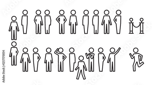 Pictogram of queuing people in line, line width variable