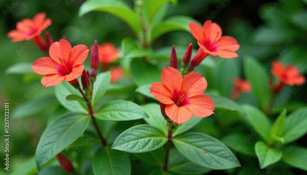Ruellia tuberosa flowers in a garden with lush foliage and greenery, greenery, garden, floral Ruellia tuberosa flowers in a garden with lush foliage and greenery, greenery, garden, floral
