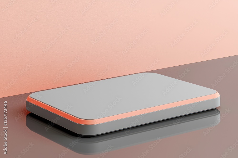 Resting symmetrically, this gray wireframe with peach accents offers a refined look on a polished surface. Resting symmetrically, this gray wireframe with peach accents offers a refined look on a polished surface.