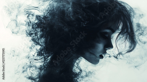 Woman Enveloped In Dark Smoke Artistic Portrait photo