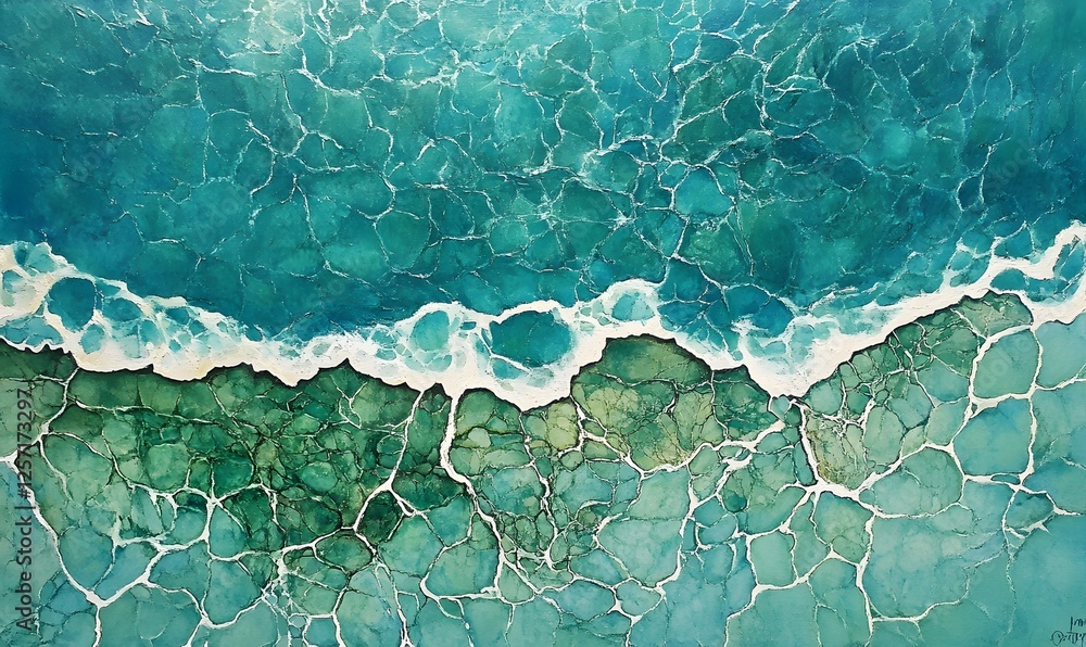 Fototapeta premium Turquoise and blue abstract illustration with green pattern, Generative AI