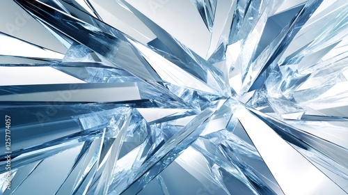 Abstract blue and white shards resembling shattered glass explosion