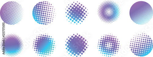 青紫のドットグラデーション　水玉　ハーフトーン　アメコミ　スクリーントーン　パターンセット