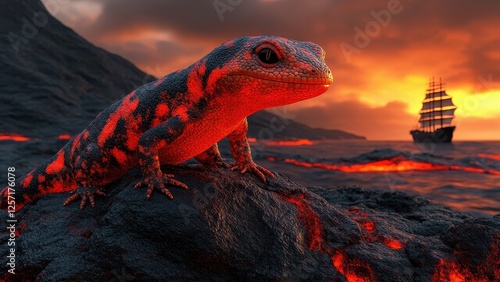 view of a lizard on a rock by the sea