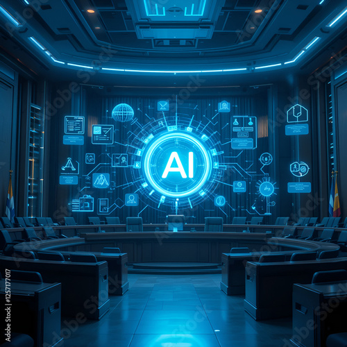Holographic Justice: AI and Legal Standards in a Futuristic Courtroom.