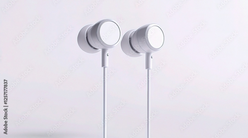 Sleek White Earphones Isolated on White Background for Modern Design Sleek White Earphones Isolated on White Background for Modern Design