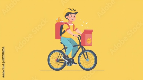 Wallpaper Mural A flat design character of a cheerful delivery person riding a bicycle, AI Generative. Torontodigital.ca