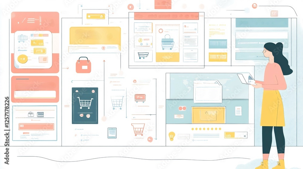 Creative schematic illustrating the development of personalized customer experiences in ecommerce emphasizing user feedback and satisfaction Creative schematic illustrating the development of personalized customer experiences in ecommerce emphasizing user feedback and satisfaction