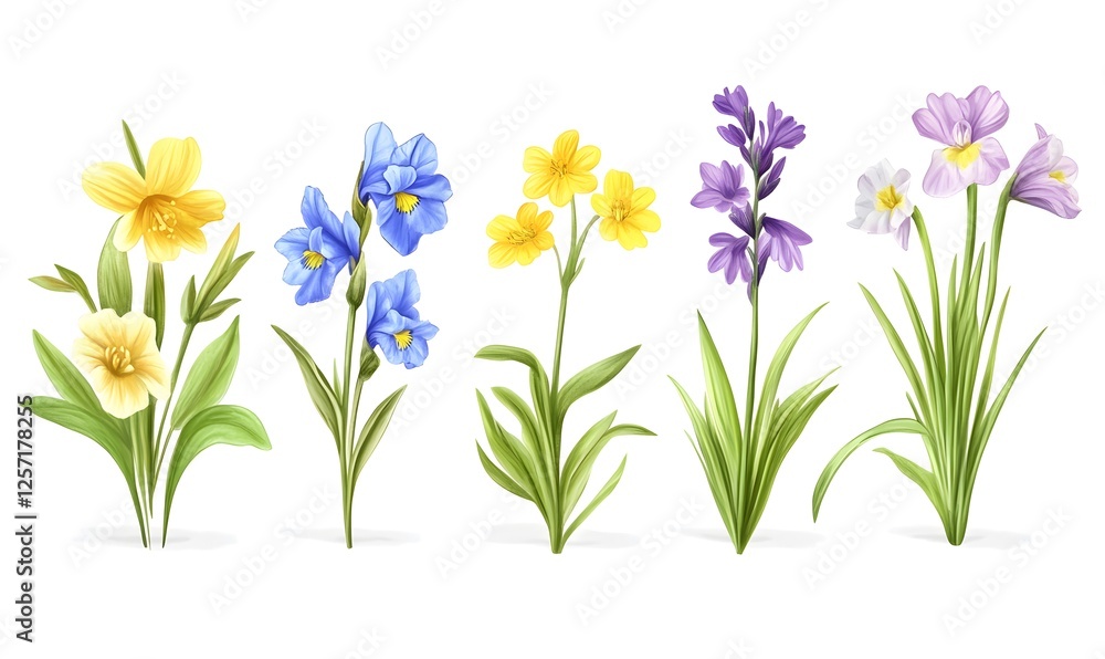 spring flowers on white background, Generative AI spring flowers on white background, Generative AI