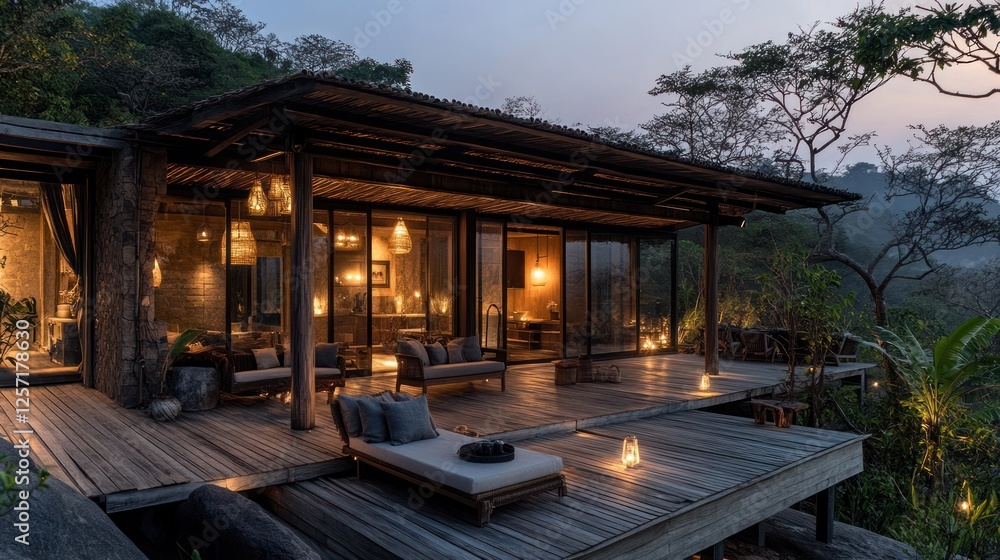 Jungle villa evening deck relaxation sunset Jungle villa evening deck relaxation sunset