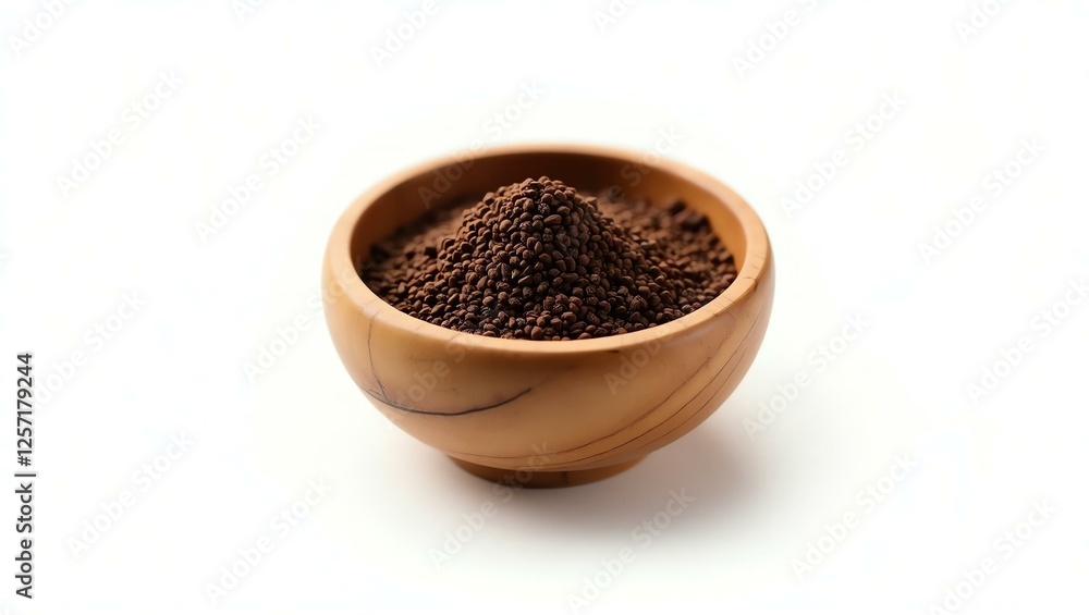 kala jeera placed in a rustic wooden bowl, isolated on a pure white background with a precise clipping path kala jeera placed in a rustic wooden bowl, isolated on a pure white background with a precise clipping path