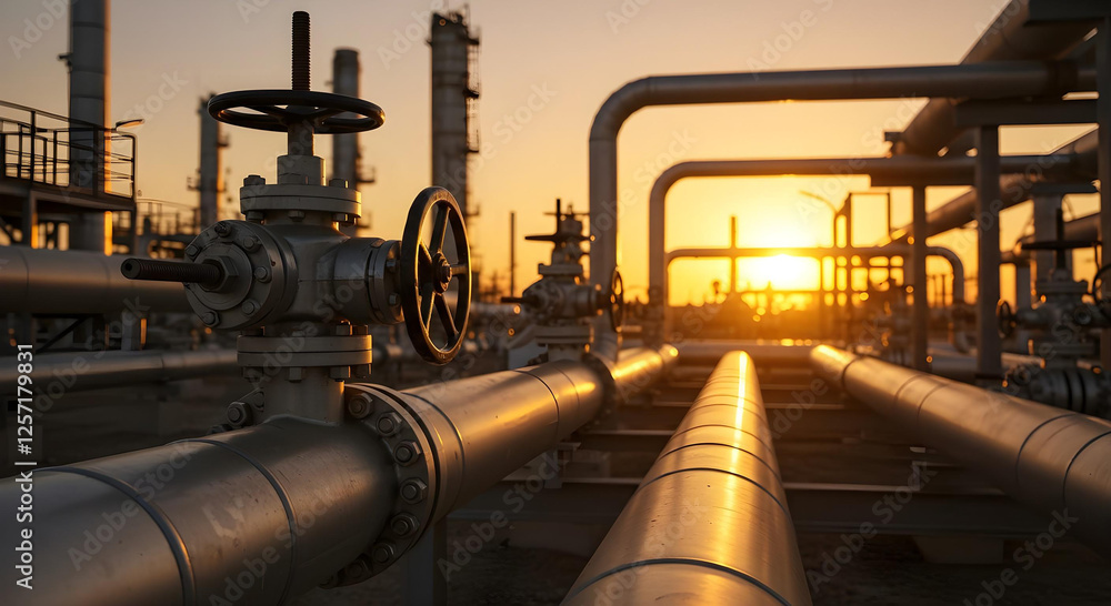 Industrial infrastructure with multiple pipelines and valves for district heating Industrial infrastructure with multiple pipelines and valves for district heating
