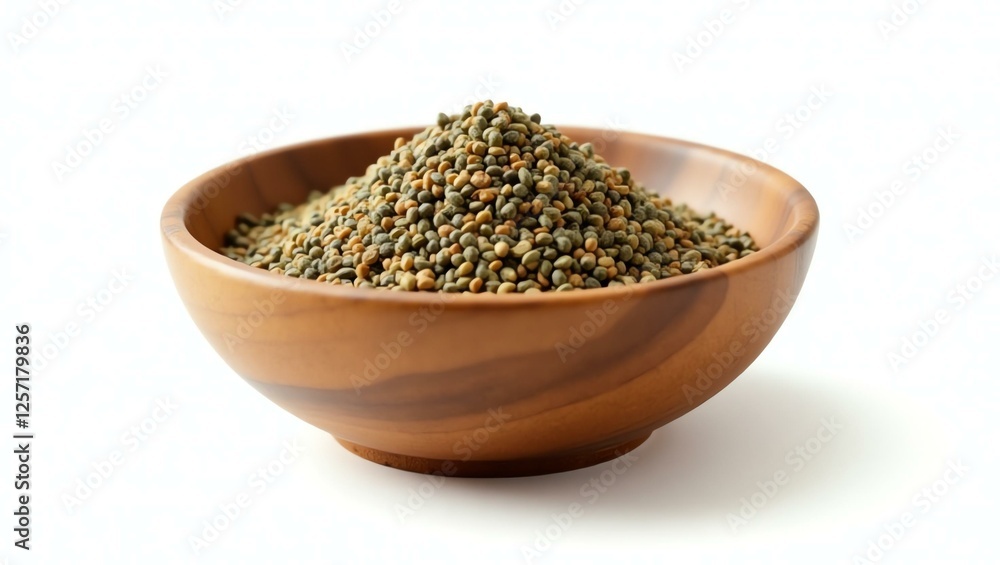 zaatar placed in a rustic wooden bowl, isolated on a pure white background with a precise clipping path zaatar placed in a rustic wooden bowl, isolated on a pure white background with a precise clipping path
