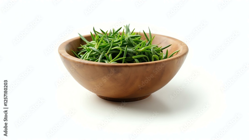 tarragon placed in a rustic wooden bowl, isolated on a pure white background with a precise clipping path tarragon placed in a rustic wooden bowl, isolated on a pure white background with a precise clipping path
