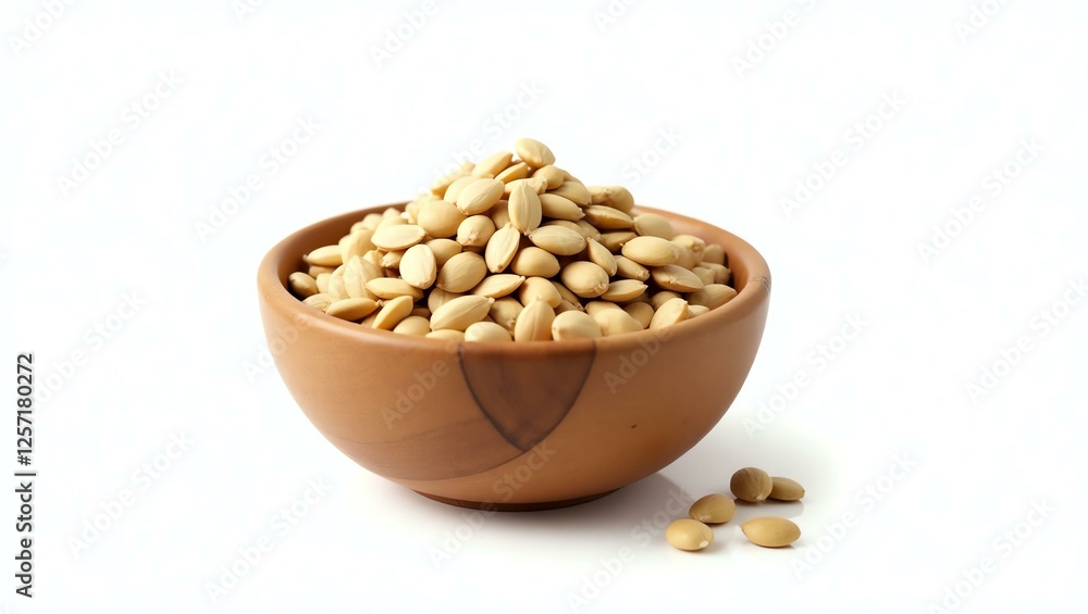 sunflower seeds placed in a rustic wooden bowl, isolated on a pure white background with a precise clipping path sunflower seeds placed in a rustic wooden bowl, isolated on a pure white background with a precise clipping path