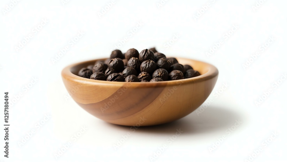 pepper placed in a rustic wooden bowl, isolated on a pure white background with a precise clipping path pepper placed in a rustic wooden bowl, isolated on a pure white background with a precise clipping path