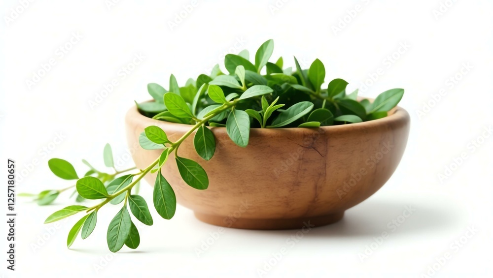 oregano placed in a rustic wooden bowl, isolated on a pure white background with a precise clipping path oregano placed in a rustic wooden bowl, isolated on a pure white background with a precise clipping path