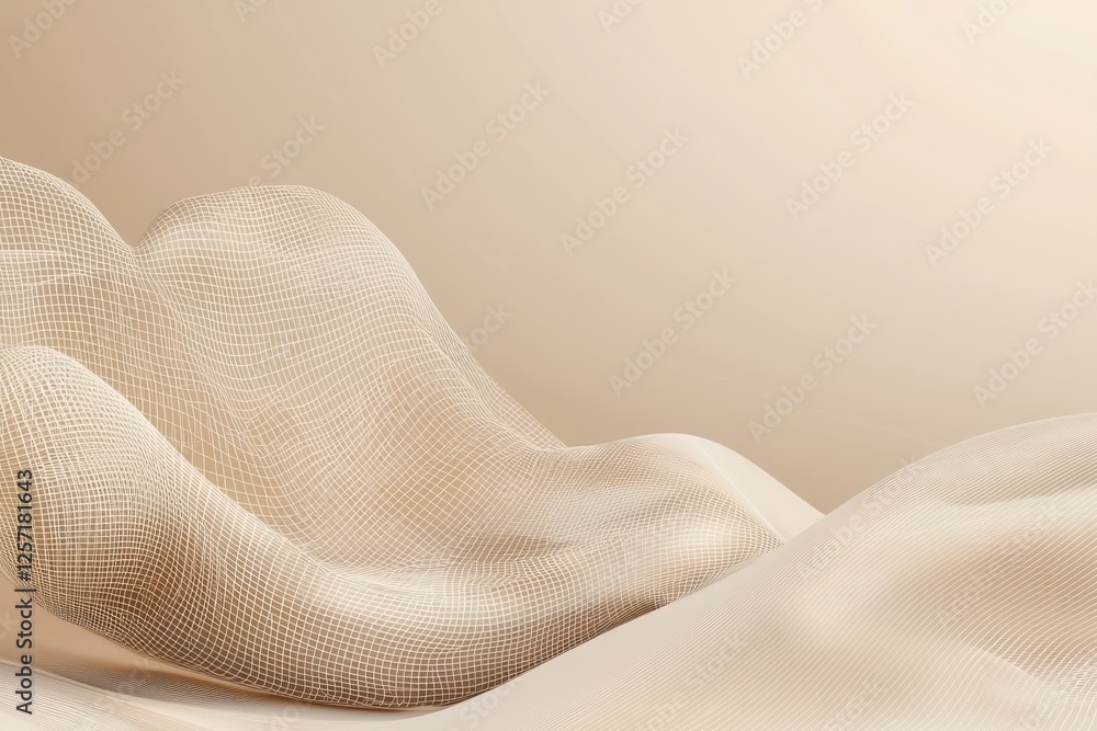 Dynamically resting on a neutral gradient, a minimalist 3D wireframe bordered by soft cream. Dynamically resting on a neutral gradient, a minimalist 3D wireframe bordered by soft cream.