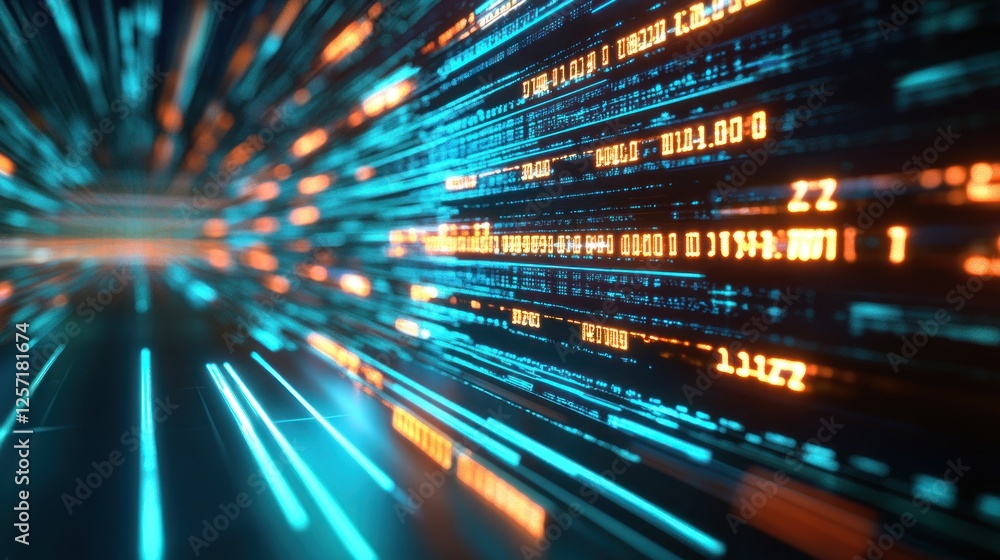 Data streams visualized with glowing numbers and lines converging Data streams visualized with glowing numbers and lines converging