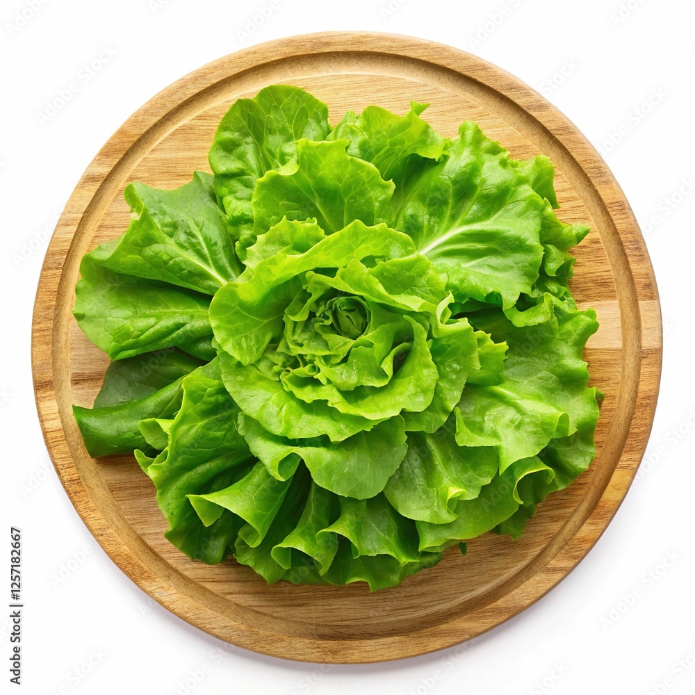 Lettuce Head on Wooden Cutting Board - A fresh head of lettuce placed on a wooden cutting board, emphasizing its vibrant green leaves.
Lettuce Head on Wooden Cutting Board - A fresh head of lettuce placed on a wooden cutting board, emphasizing its vibrant green leaves.