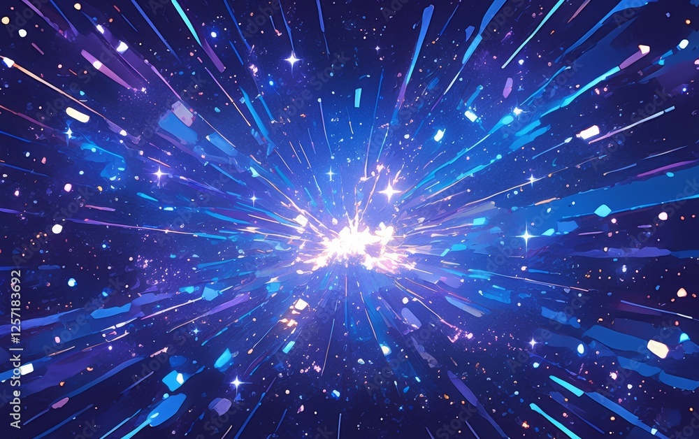 Fototapeta premium Abstract cosmic light bursts background. Featuring cosmic light bursts and bright colors. Emphasizing movement and depth. Ideal for space and dynamic themes.