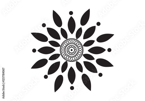 Abstract round ornament and simple alpona design , Mandela design for various purposes.Black & White Elegant vector mandala design