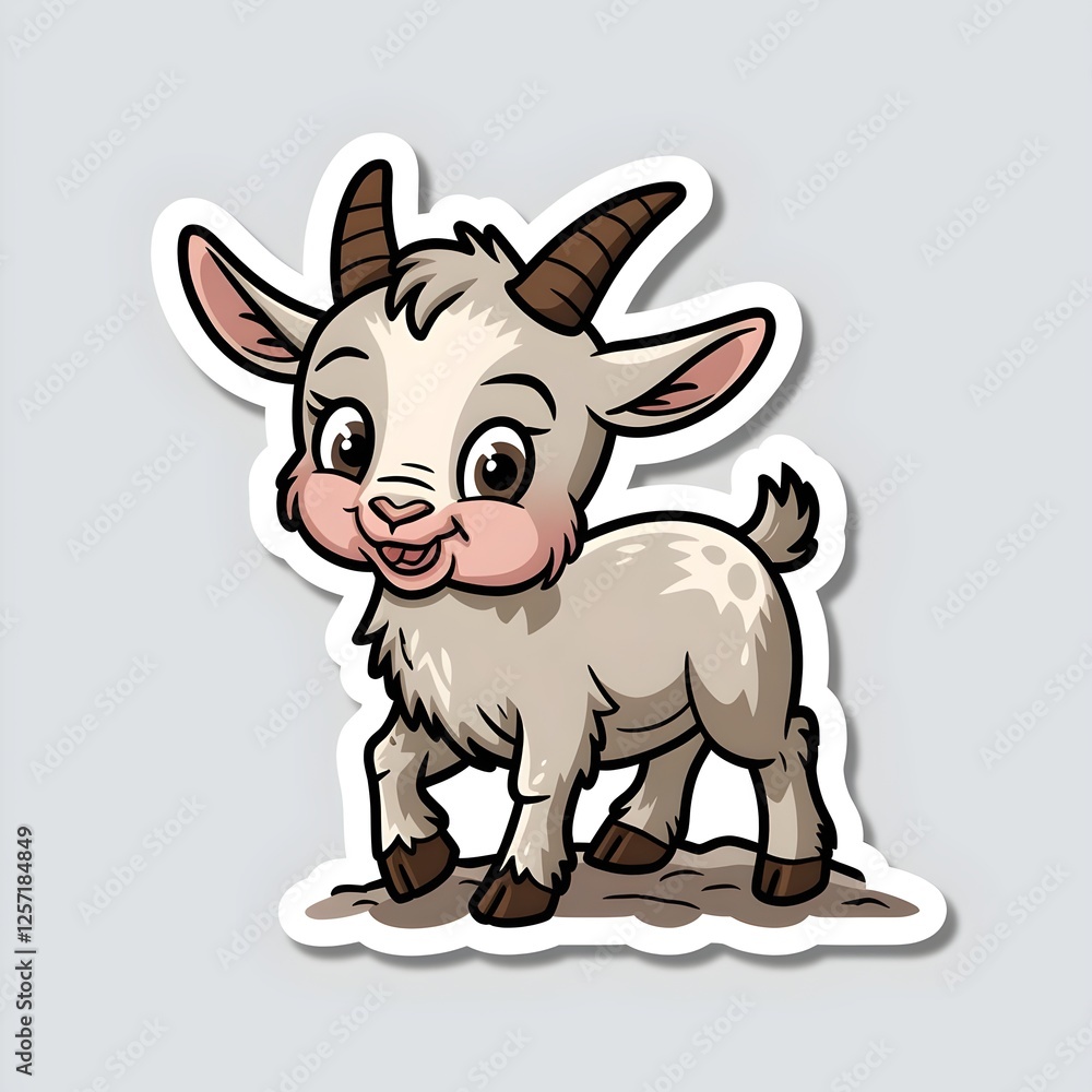Naklejka premium Adorable Kid Goat Cartoon Sticker Farm Animal Illustration