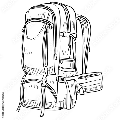 hiking and trekking bags handdrawn illustration