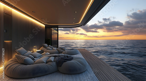 Wallpaper Mural 3D Illustration Luxury Yacht Sundeck Sunset Ocean View, Relaxation, Travel Torontodigital.ca