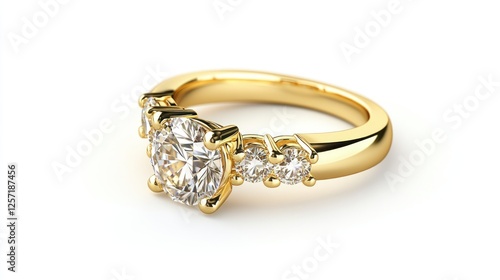 Gold ring with diamonds, jewelry, white background, engagement