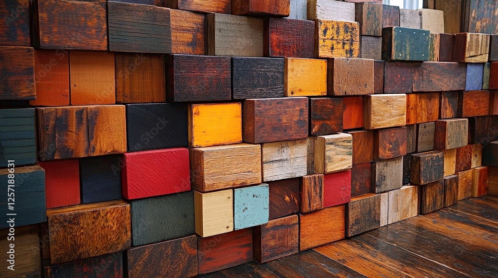 Creative DIY project showcases unique repurposed wood blocks as vibrant wall decor enhancing interior spaces with texture and color Creative DIY project showcases unique repurposed wood blocks as vibrant wall decor enhancing interior spaces with texture and color