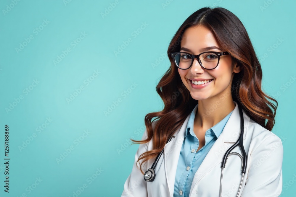 A confident female doctor in a white coat poses professionally, isolated on a plain background, representing healthcare expertise and professionalism. A confident female doctor in a white coat poses professionally, isolated on a plain background, representing healthcare expertise and professionalism.