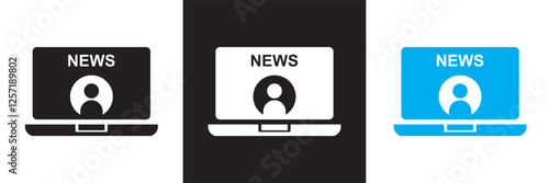 Mass media and journalism icon. TV show, program, news, report, video and interview etc.  Conceptual pictogram and infographic icon. isolated on white and black background. vector illustration. EPS 10