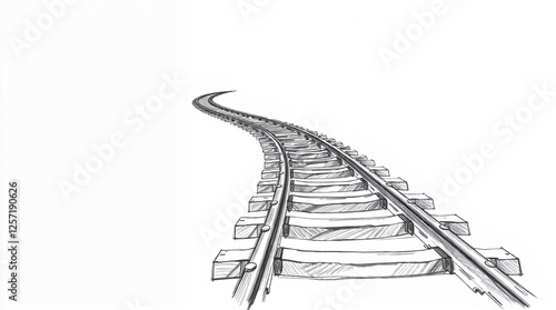 Curved railway track illustration, monochrome sketch, minimalist style