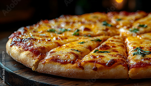 Wallpaper Mural Photo, Delicious Pizza with Melted Cheese and Herbs on Wooden Board Torontodigital.ca