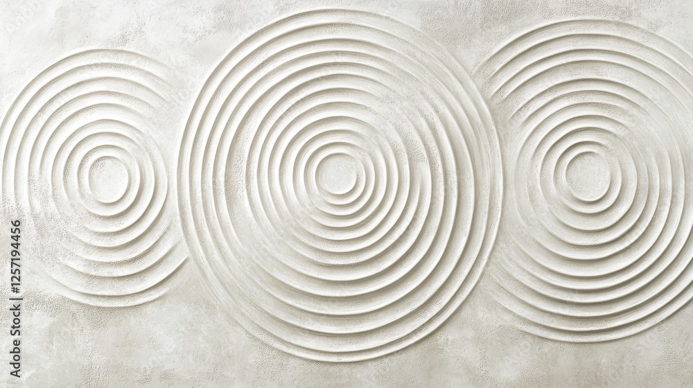 Fototapeta premium Three concentric circles textured into a neutral colored wall